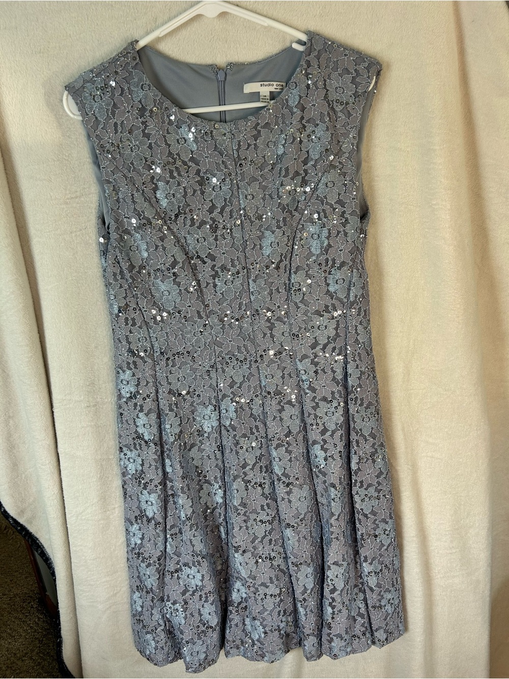 Studio One Women’s ' Light Blue Lace Sequin A-Line Dress